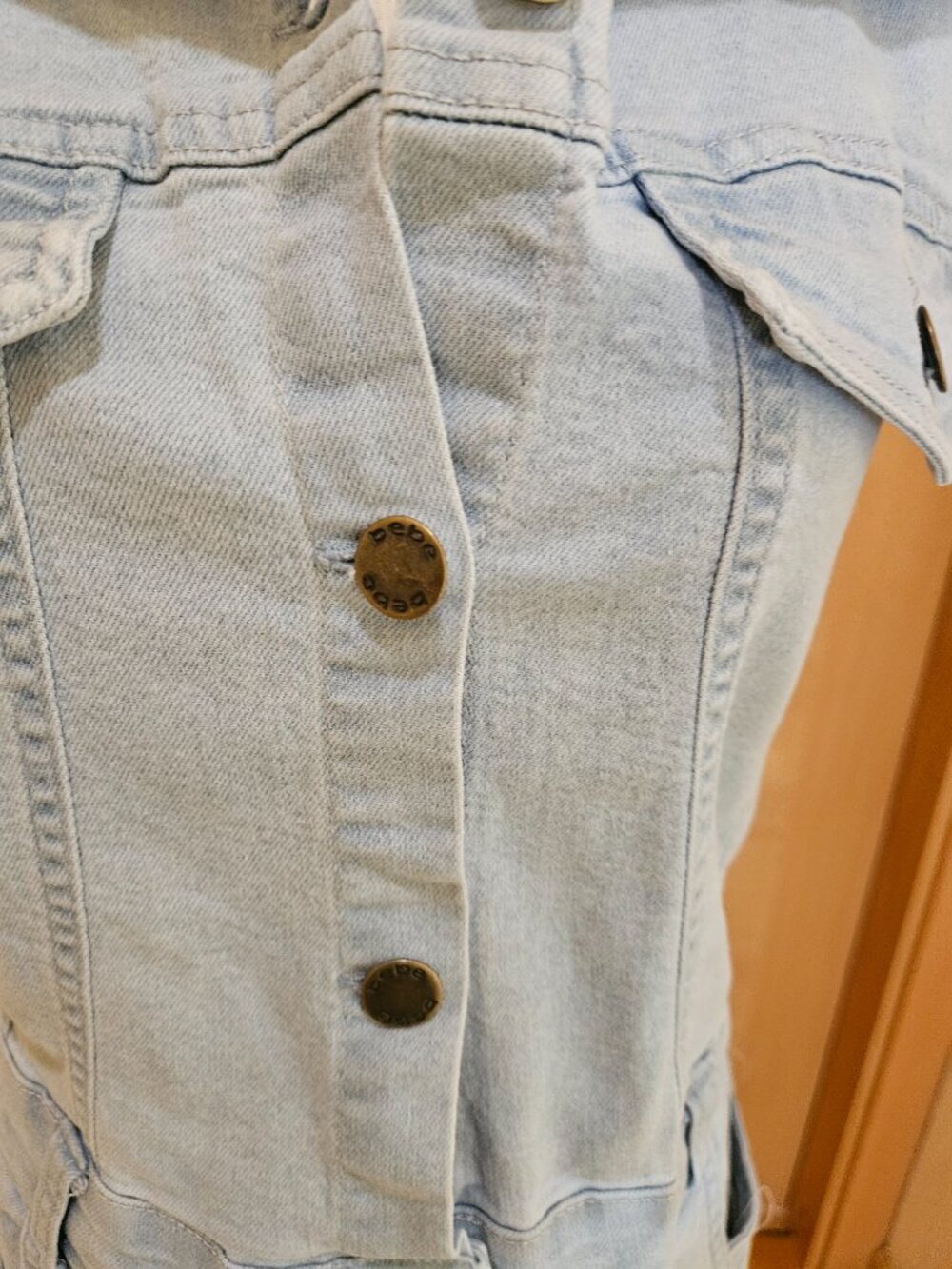 BEBE Sleeveless Front Button Denim Dress - Picture 2 of 5